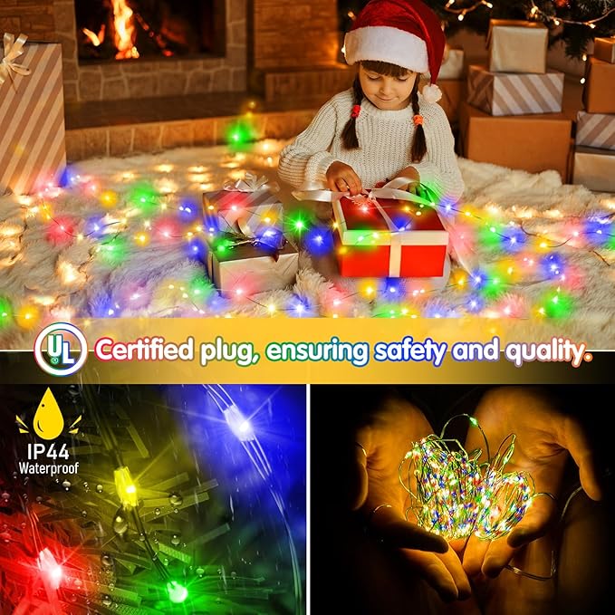 KNONEW 203FT Outdoor Christmas Fairy Lights Plug in,600 LED String Lights Outdoor Waterproof 8 Modes Memory Times for Wedding Bedroom Walls Garden Trees Decoration(Multicolor)