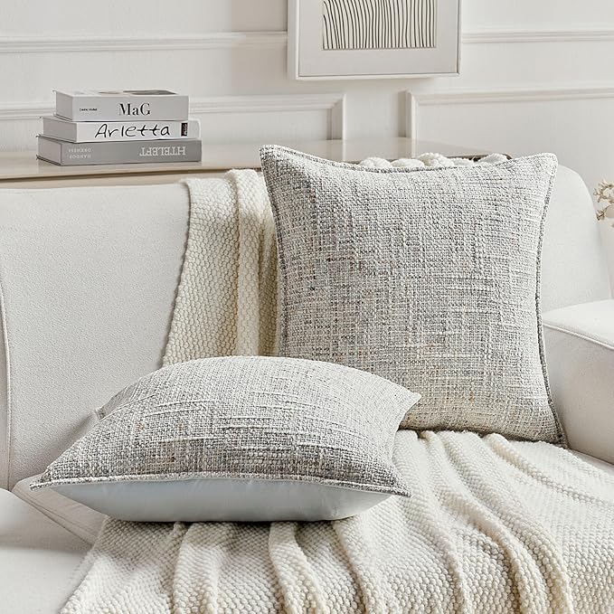 FUTEI Grey Decorative Throw Pillow Covers 18x18 Inch Set of 2,Soft Chenille Tweed Textured Cushion Case,Modern Home Decor for Couch Bed Living Room