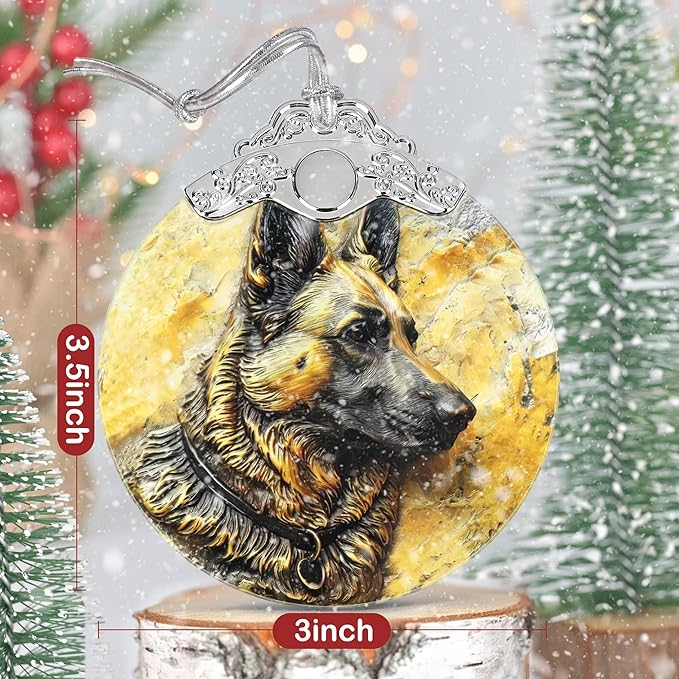 3" Stained Glass German Shepherd Ornament, Christmas Ornament, Christmas Ornaments for Tree, Heirloom Keepsake, Gift Exchange, Gift Idea, Bauble Present