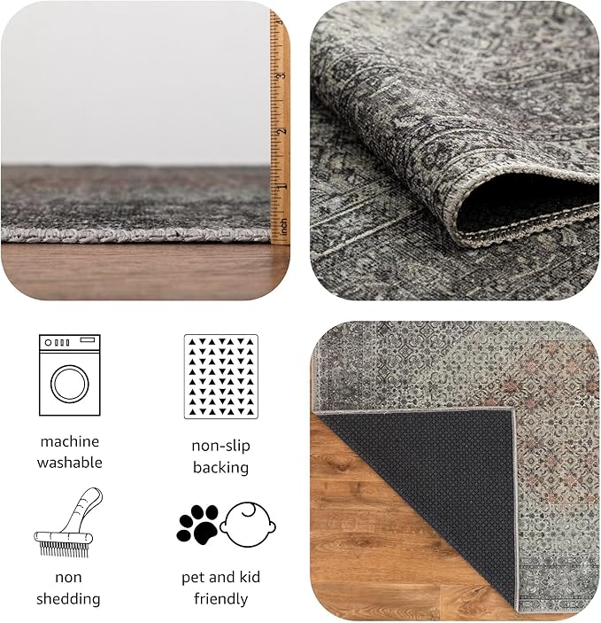 Keen Home Design 6x9 Rug - Machine Washable Area Rug with Non-Slip Backing, Ideal for Living Room, Dining Room, Bedroom - Vintage, Easy Clean, Durable, Low Pile - (6' x 9')