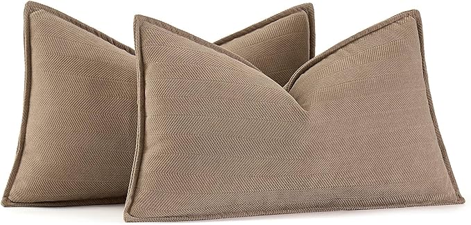 MIULEE Pack of 2 Coco Brown Decorative Lumbar Pillow Covers 12x20 Inch Soft Chenille Luxurious Couch Throw Pillows Farmhouse Cushion Covers with Elegant Design for Sofa Bedroom Living Room Home Decor