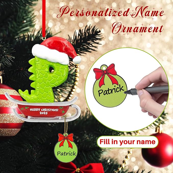 26 Letter Ornaments for Christmas Tree Decoration,Personalized Letters Ornaments, Initial Christmas Ornament, Hanging DIY Letter Xtmas Dinosaur Ornament, Gifts for Family Friends (P)