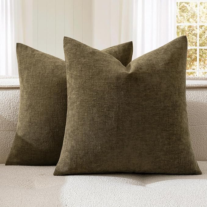 MIULEE Coffee Couch Pillow Covers 20x20 Inch, Set of 2 Soft Chenille Decorative Square Throw Pillow Covers Farmhouse for Sofa Living Room Bed