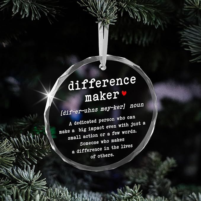 Christmas Thank You Gifts for Women - Glass Christmas Ornaments 2025 - Difference Maker Gift for Teacher Coworkers Nurse Boss, Appreciation Retirement Gifts for Woman, Stocking Stuffers
