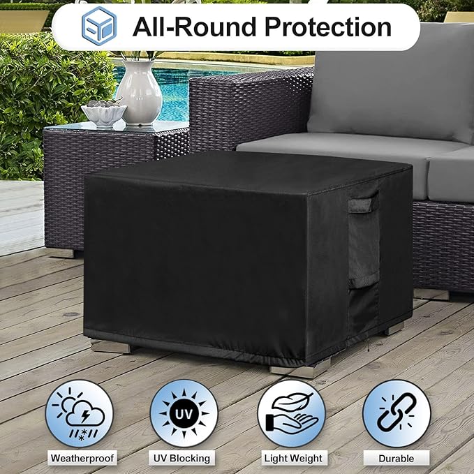 OutdoorLines Outdoor Waterproof Patio Ottoman Covers - Rectangle UV-Proof Patio Side Table Cover Windproof Heavy-Duty Furniture Covering Protector 48L x 25W x 18H Inch, Black
