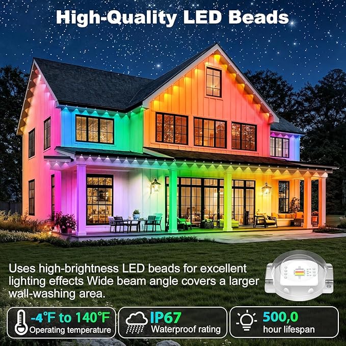 100FT Permanent Outdoor Lights Waterproof with Smart App Control Remote,DIY Scene Modes,Music Sync hronization,Eaves Lights for Garden Decor,Deck,Christmas