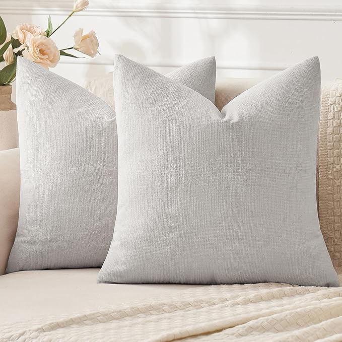 MIULEE Light Grey Couch Pillow Covers 22x22 Inch, Set of 2 Soft Chenille Decorative Euro Throw Pillow Covers Farmhouse for Sofa Living Room Bed
