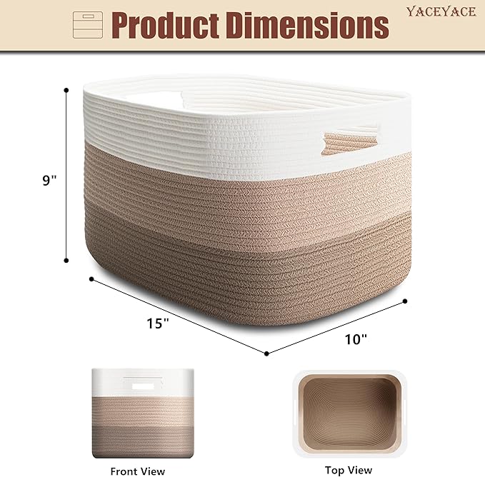 Rope Baskets for Storage, 3 Pack Foldable Baskets for Shelves, Fabric Storage Bins with Handles,Cotton Blend Bins for Home,Office,Organizing