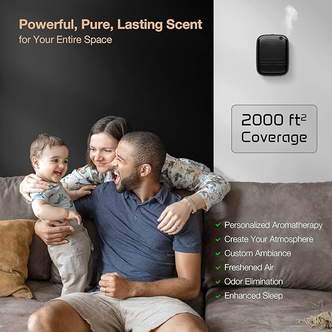 Airversa Waterless Essential Oil Diffuser (400 mL Capacity) Starter Kit 200mL Fragrance Scent Oil, Up to 2000 sq ft Aromatherapy Smart Scent Air Machine for Home, Large Room, Office, ANW Black Kit