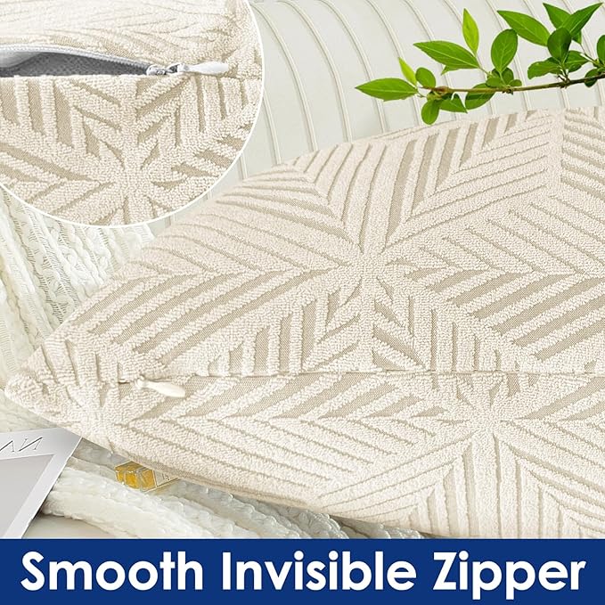YEMYHOM Pack of 2 Throw Pillow Covers 18 x 18 Inch High Stretch Jacquard Pillowcase for Couch Sofa Living Room Home Decor, Beige