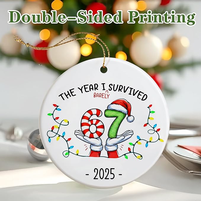 Funny 67 Ornament | 2025 Slang Christmas | Funny Christmas Ornaments 2025 | Funny Teen Grandkid Ornament | Gen Alpha Xmas Gift | 67 Gift