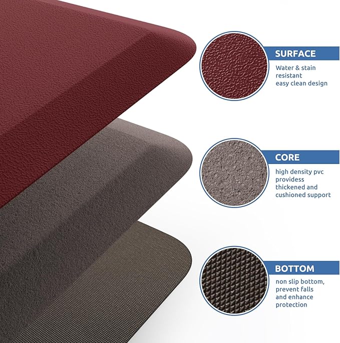 KitchenClouds Kitchen Mat Cushioned Anti Fatigue Rug 17.3"x28" Waterproof Non Slip Kitchen Standing Desk Mat Comfort Floor Mats for Kitchen House Sink Office (Red)