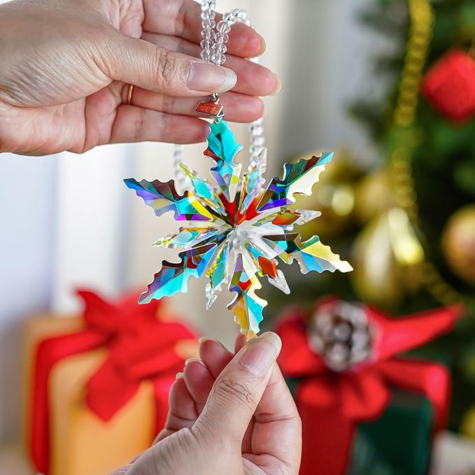 2025 Colorful Christmas Ornaments Crystal Glass Snowflake Star for Christmas Tree Ornaments Hanging Crystal Sun Catcher Pendant Home Decor