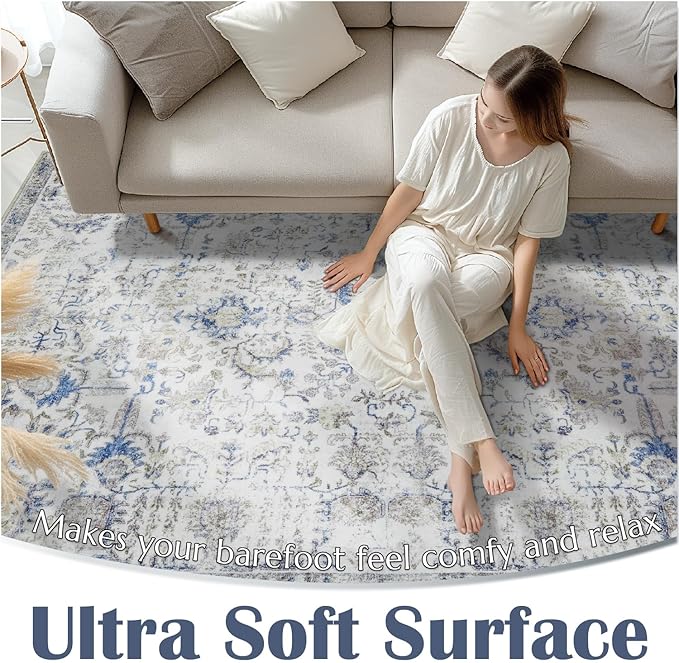 jinchan Kalen Runner Rug 2x7 Washable Area Rug Soft Vintage Hallway Indoor Floor Mat Thin Retro Distressed Carpet Blue Floral Country Non Slip Bathroom Kitchen Bedroom Living Room