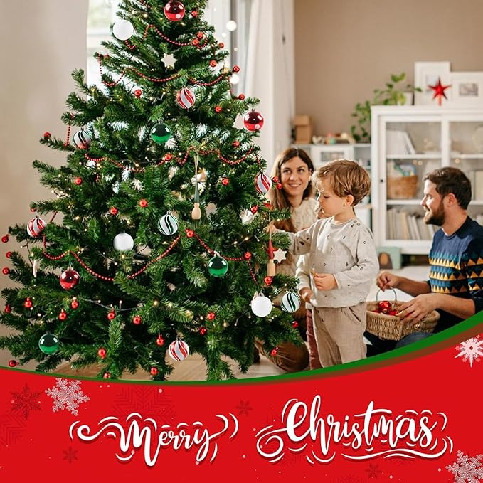 30pcs Christmas Balls Ornaments - 2.36" Red & Green & White Xmas Balls Decoration, Shatterproof for Christmas Tree & Party Event (Style-22)