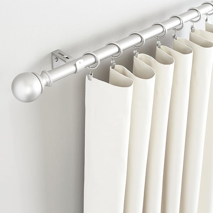 Amazon Basics Adjustable Curtain Rods for Windows, Round Finials, 1-Inch Rod, 36" to 72", Nickel, Pack of 1