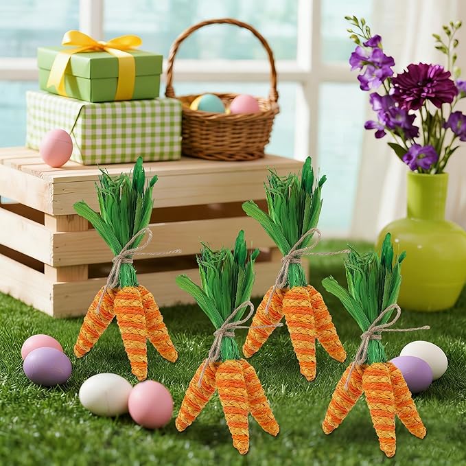 DR.DUDU Easter Decorations 12 Pcs Carrot Ornament, Sisal Jute Fabric Artificial Decor for Spring Crafts, Fireplace, Home, Kitchen Party Supplies