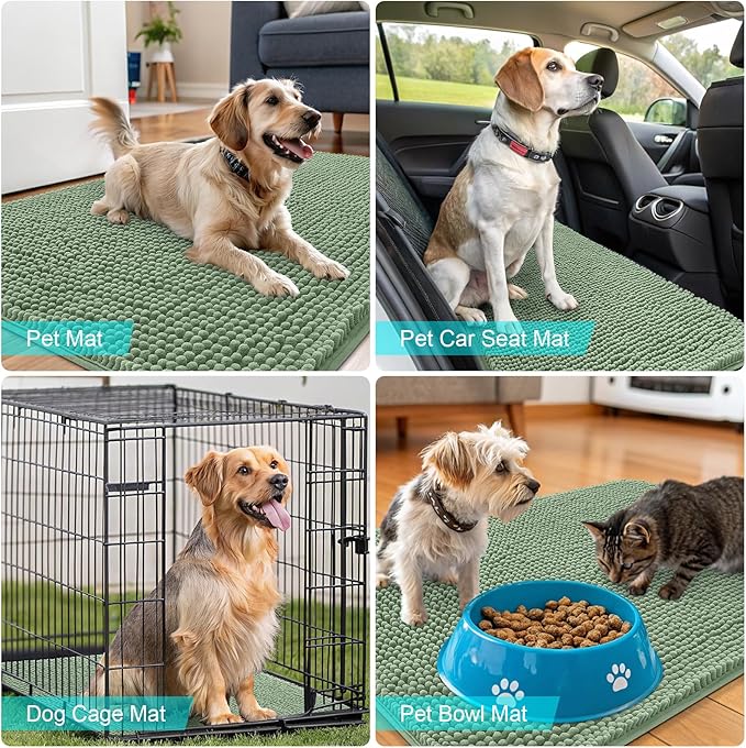 OLANLY Dog Door Mat for Muddy Paws 59x32, Absorbs Moisture and Dirt, Absorbent Non-Slip Washable Doormat, Quick Dry Chenille Mud Mat, Entry Indoor Entryway Carpet for Inside Floor, Olive Green