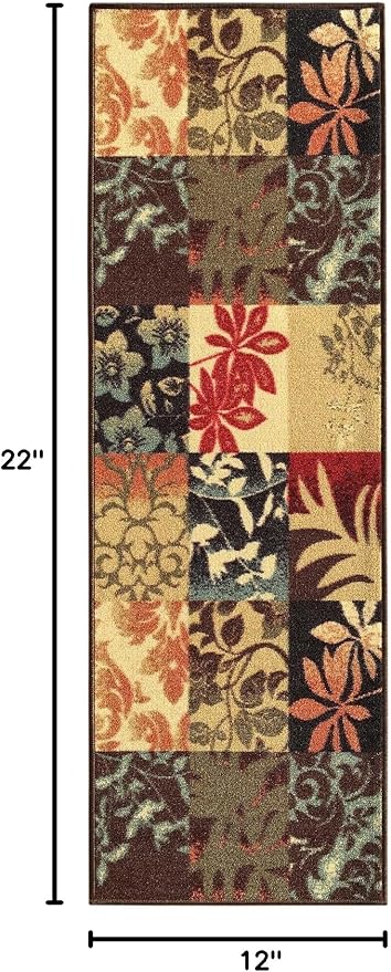 Kapaqua Custom Size Brown Floral Boxes Rubber Backed Non-Slip Hallway Stair Runner Rug Carpet 22 inch Wide Choose Your Length 22in X 1ft
