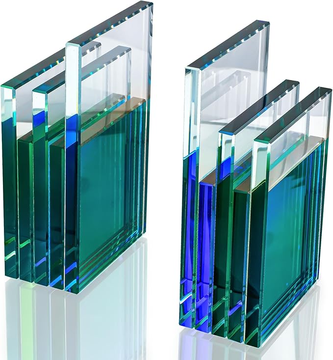 H&D HYALINE & DORA Pair Crystal Bookends Decorations Glass Book Ends Heavy Book Ends for Shelves Non-Skid Book Holders for Normal Books/CD/Video Games(5.5 LB)