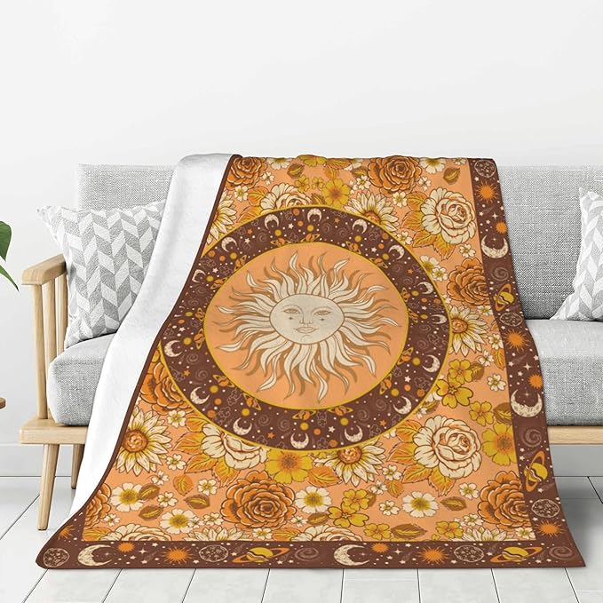 Sun Moon Bohemia Throw Blanket Soft Plush Fleece Blankets Warm Cozy Lightweight Fuzzy Blanket for Bed Sofa Couch Home Decor 80"X60"