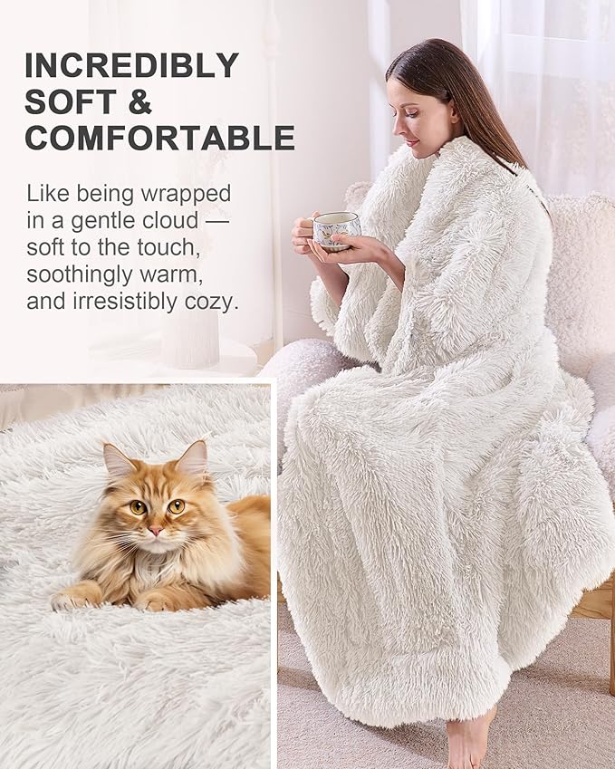 Super Soft Fluffy Faux Fur Throw Blanket for Couch, Fuzzy Sherpa Fleece Cozy Warm Gifts for Women, Room Decor Christmas Plush Thick Throw for Men, Minky Teen Gifts Winter Bedding, 50" x 60"