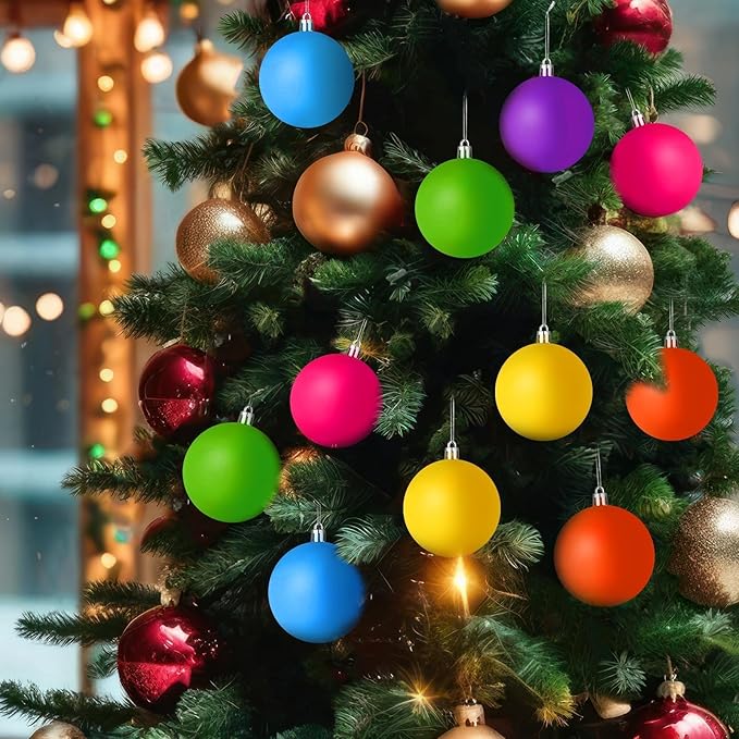 12 PCS 3.15 Inch Large Neon Color Christmas Ball Ornaments Living Room Garden, Shatterproof Christmas Tree Ornament Set Large Ball Pendant for Xmas Party Supplies
