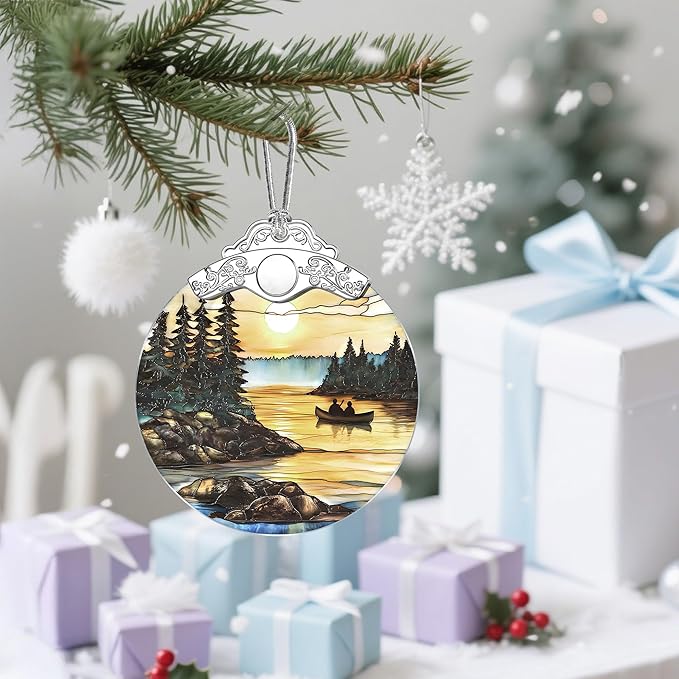 Canoe Lake Sunset Christmas Ornaments: Christmas Tree Ornaments, Holiday Decor for Nature Lover, Stocking Stuffers, Gift Ideas, Xmas Gifts & Gifts for Outdoor and Camping Lover