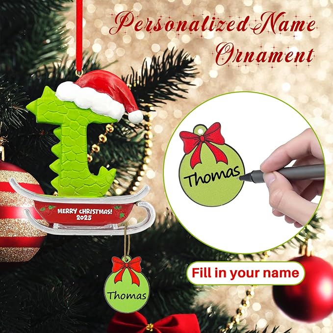 26 Letter Ornaments for Christmas Tree Decoration,Personalized Letters Ornaments, Initial Christmas Ornament, Hanging DIY Letter Xtmas Dinosaur Ornament, Gifts for Family Friendse (T)