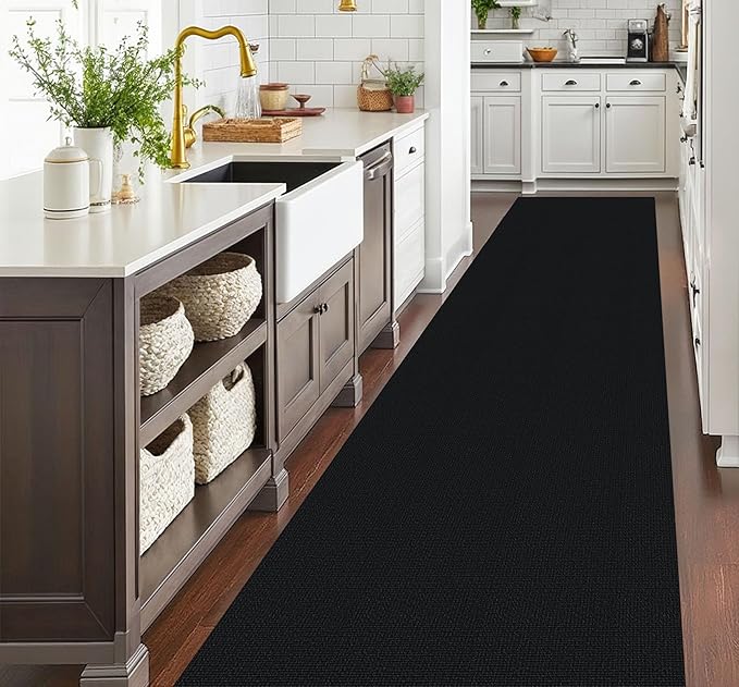 EARTHALL Runner Rug 3x20 Ft Washable Runners for Hallways Extra Long Woven Non Slip Entryway Runner Braided Kitchen Runner Indoor Outdoor Carpet Runners for Hotels, Officel, Stair, Black