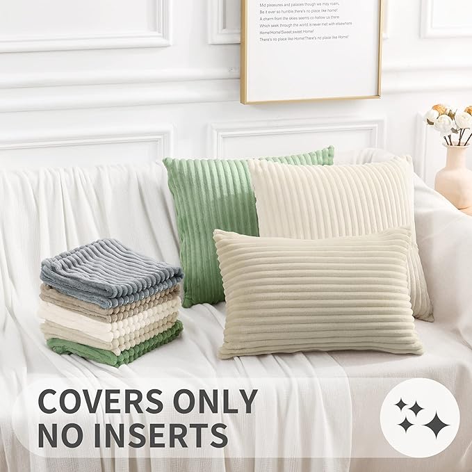 Simmore Decorative Christmas Throw Pillow Covers 16x16 Set of 2, Soft Natural Plush Flannel Double-Sided Fluffy Couch Pillow Covers for Sofa Living Room, Sage Green