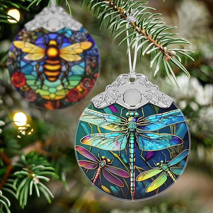 Stained Glass Dragonfly Christmas Ornament - Holiday Home Decor - Tree Decoration - Gift Exchange Idea