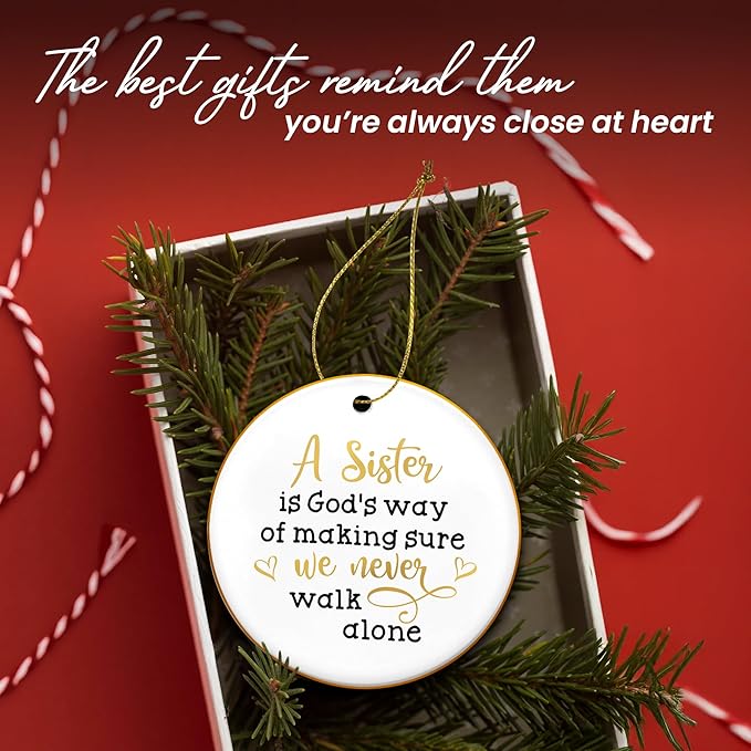 Christmas Sister Gifts for Women - Ceramic Christmas Ornaments 2025 with Gold-Trimmed Edges for Tree Decorations - Birthday Sisters Gifts from Sister, Sisters Ornament for Xmas Decorations
