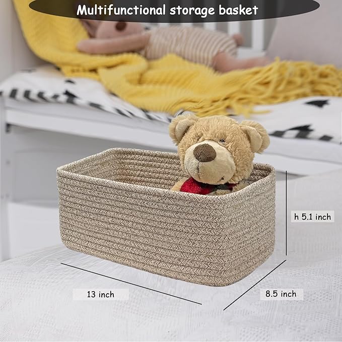 COMFY-HOMI 13" x 8.5" x 5.1" Storage Baskets for Organizing | Cotton Rope Woven Basket | Toy Storage Bin Box | Basket for Shelves, Closet Organizer Bin, Decorative Closet Shelf, 1 Pack, All brown