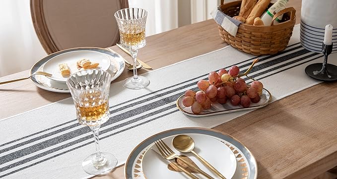 Boho Table Runner for Modern Farmhouse Decor, Dining Table décor 13 x 108 Inch Long, Coffee Table Runner with Handcrafted Tassels, Black and Beige, for Home Bohemian Decoration