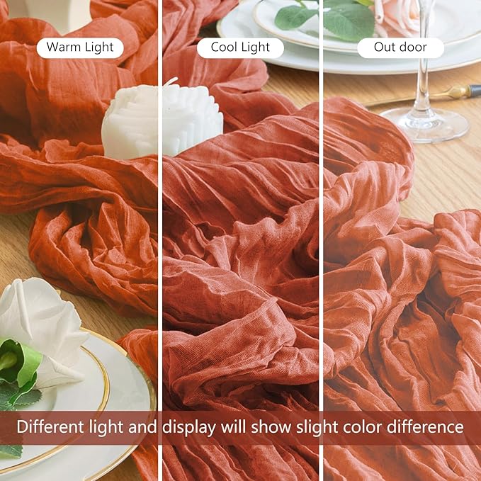 Wokceer Cheesecloth Table Runner Fall 3Pack 10FT Terracotta Cheese Cloth Table Runner Boho Gauze for Party Thanksgiving Long Rustic Sheer Runners for Baby Bridal Shower Wedding Easter