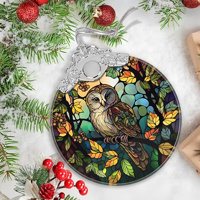 Owl Stained Glass Orament - Christmas Ornament - Christmas Decorations for Tree - Holiday Present ldeas - Gift Exchange