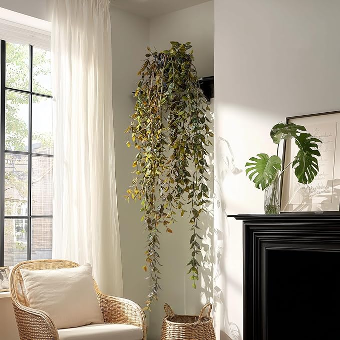 Artificial Hanging Plant 2 Pcs Faux Plant Ivy Vine Faux Eucalyptus Vines Fake Potted Greenery for Wall Living Room Home Shelf Office Bathroom Outdoor Indoor Decor (Type 3)