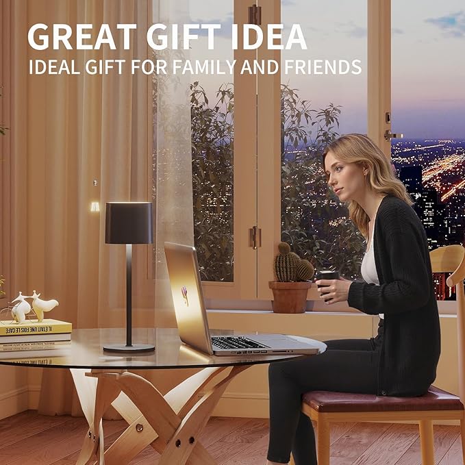 Cordless Table Lamp, Portable LED Desk Lamps, 2 Adjustable Height, 4400mAh Battery Powered Rechargeable Light, 3 Color Stepless Dimming Up,for Restaurant, Bedroom, Outdoor Camping (Black)
