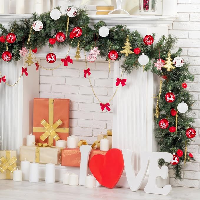 Christmas Ornaments Balls - 30 Pcs 2.4 Inch Shatterproof Plastic Christmas Balls Sets, Red & White Small Christmas Tree Ball Hanging Ornaments for Holiday Wreath Party Christmas Tree Decor (G)