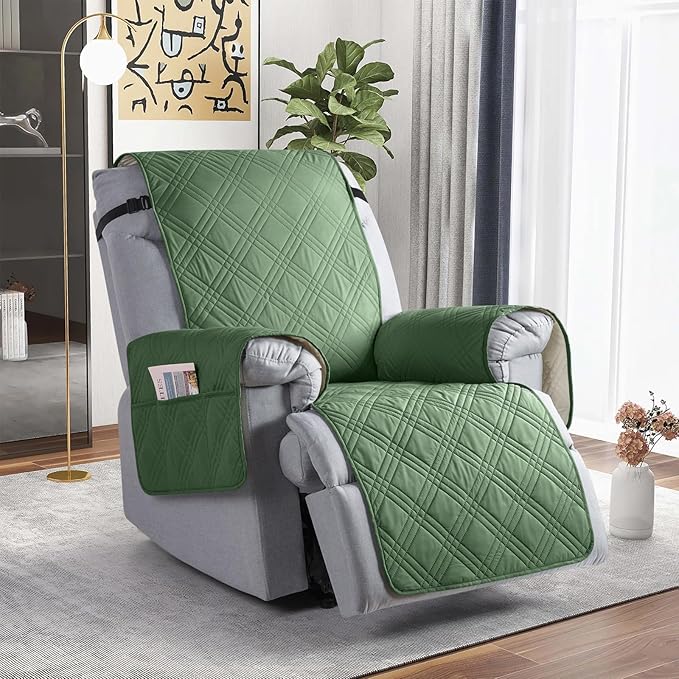 TAOCOCO Waterproof Recliner Chair Covers 30 Inch Wide, Oversized Recliner Covers for Recliner Chair with Pocket, Recliner Slipcovers with Straps Furniture Protector for Kids Pets (30'', Vine Green)
