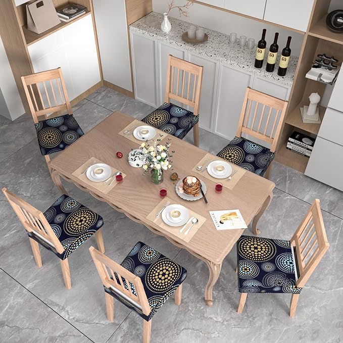 Stretch Dining Chair Seat Covers Set of 6,Dining Chair Slipcovers, Floral Printed Chair Covers,Soft Fabric Washable Upholstered Chair Seat Protector, No Rear Covers for Home Kitchen Dining Room