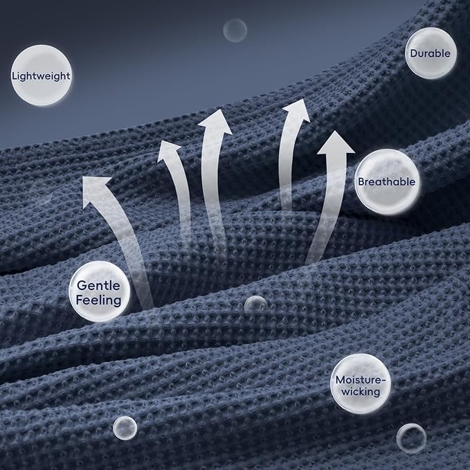 PHF 100% Cotton Waffle Weave Blanket Queen Size for Bed,Snag Proof Lightweight Breathable Moisture-wicking Throw for Couch,Great for Layering in Cold Weather,Machine Washable,Home Decor Gift-Dark Navy