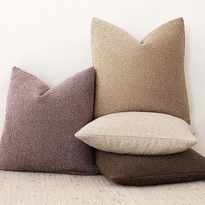 Foindtower Set of 2, Decorative Textured Boucle Throw Pillow Covers Accent Solid Pillow Cases Soft Cozy Couch Cushion Case for Chair Sofa Bedroom Living Room Home Decor 26x26 Inch Dark Purple