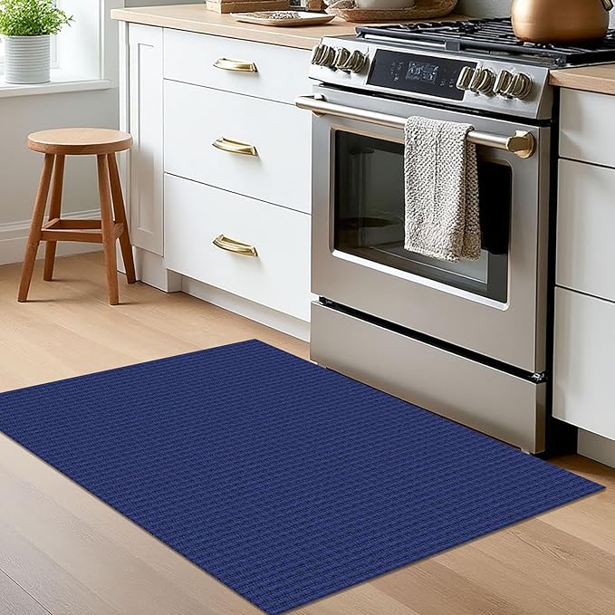 EARTHALL Woven Area Rug 2x3 Ft Washable Rugs for Entryway Braided Non Slip Throw Rugs Door Mat Indoor Outdoor Entrance Small Cotton Woven Carpet for Kitchen Foyer Front Door, Royal Blue/Navy