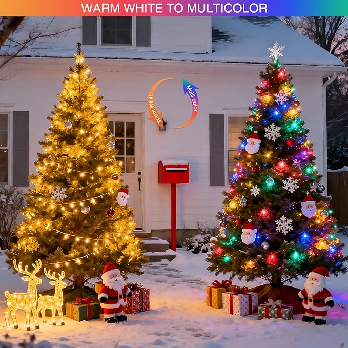 JMEXSUSS 2 Pack 100 LED Color Changing Christmas Lights, Connectable Warm White & Multicolor String Lights Outdoor Waterproof, Clear Wire Christmas Tree Lights Indoor for Xmas Bedroom Proch Decoration