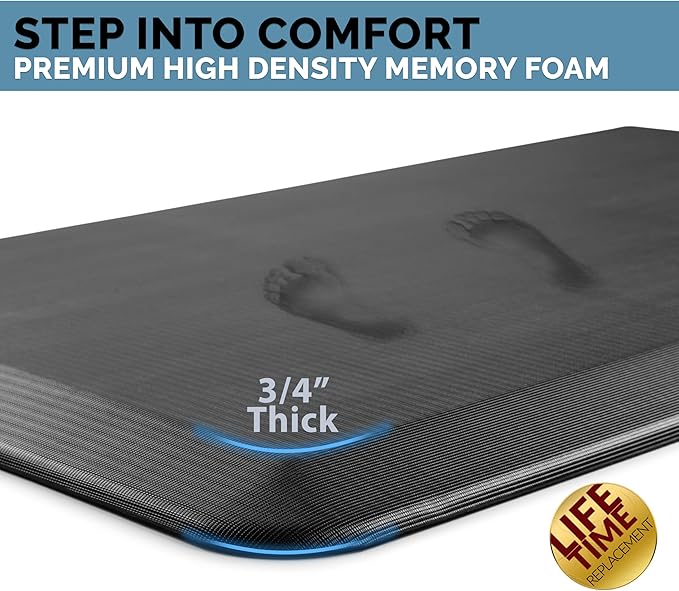 ComfiLife Anti Fatigue Floor Mat – 3/4 Inch Thick Kitchen Mats for Floor, Standing Desk Mat, Kitchen Rug – Comfort at Home, Office – Durable – Stain Resistant – Non-Slip Bottom (20" x 32", Black)