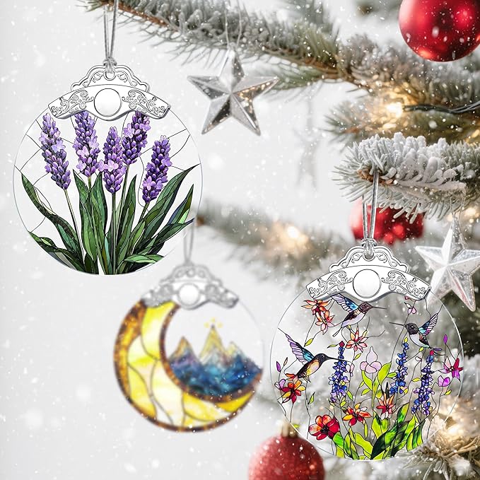 Christmas Ornaments: Stained Glass Ornament, Christmas Tree Ornament, Hanging Ornaments for Home Decor & Xmas Tree Decorations – Exquisite Holiday Decor, Gifts & Holiday Present - Lavender Flower