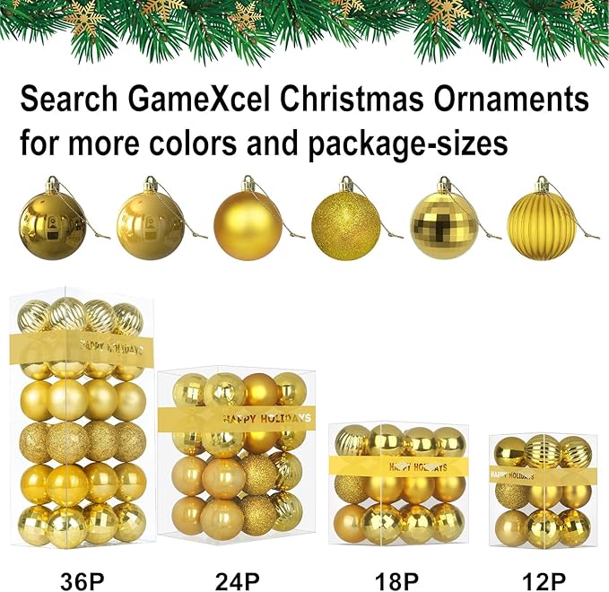 Gold 3.2" Large Christmas Balls - Christmas Tree Decoration Ornaments Shatterproof Hanging Balls for Birthday Halloween Holiday Wedding Decorations Set of 10pcs