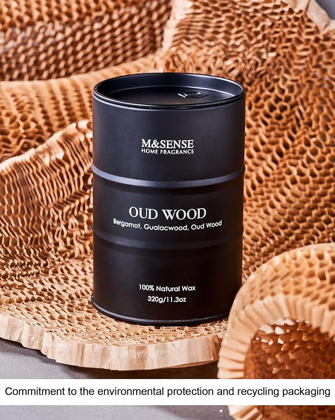 M&SENSE Oud Wood Scented Candles Christmas Decor, Natural Soy Wax Hoilday Candle, 11.3oz 70 Hours Christmas Candles, Winter Candle Gifts for Men Women,Sandwood Scented Candle for Home